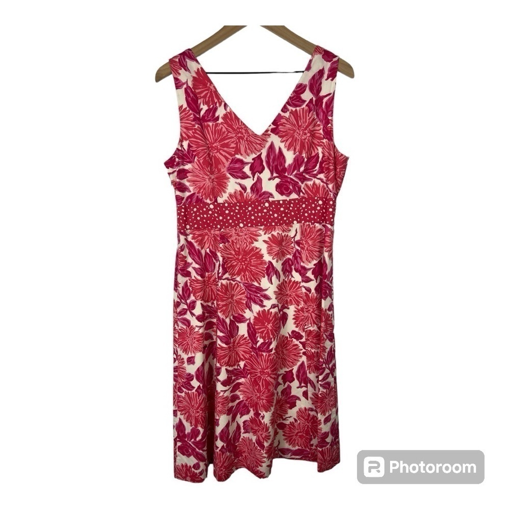 Boden Floral Sleeveless V Neck Dress Lined Cotton Sz 10 L - Picture 2 of 12